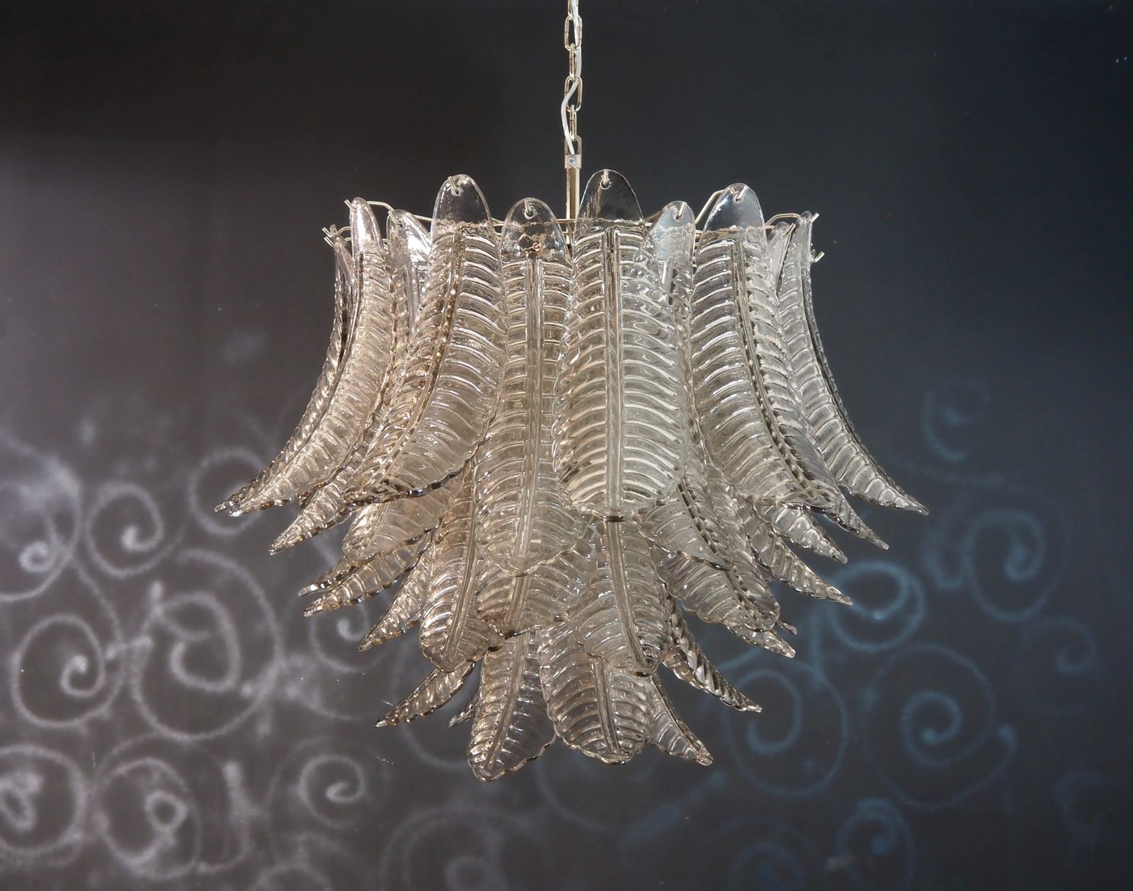 Italian Murano Three Tier Smoked Felci Glass Chandelier photo Lighting