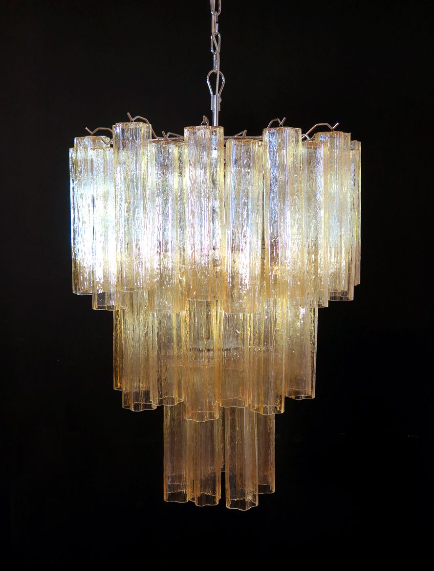 Large Three Tier Venini Murano Glass Tube Chandelier   48 Glasses Clear Amber photo vinterior