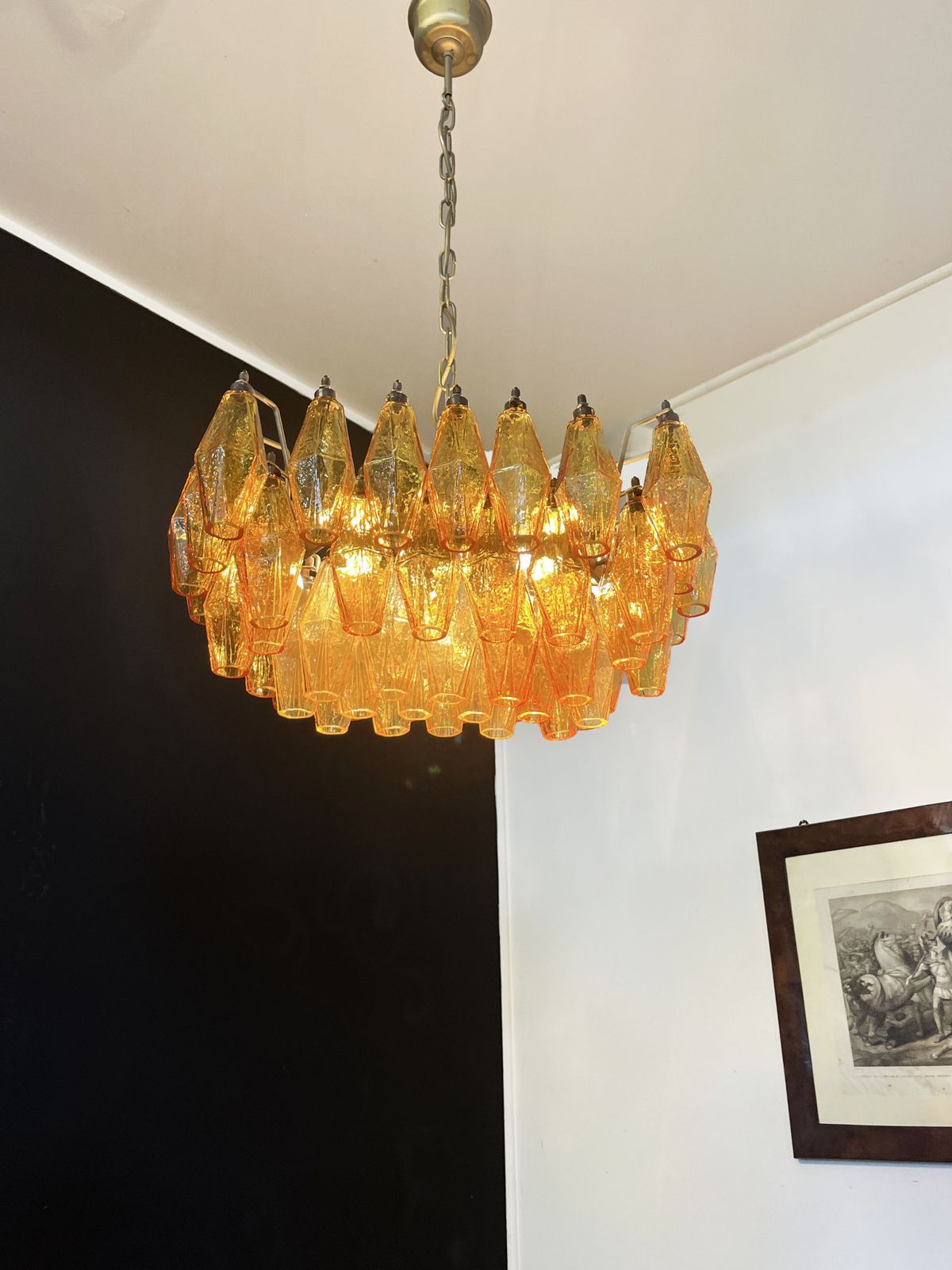Lighting Elegant Murano Poliedri Chandelier   Carlo Scarpa   Amber Glasses photo