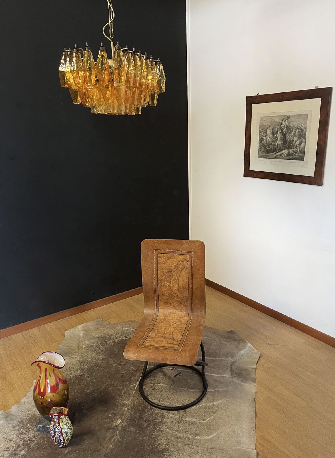 photo vintage Elegant Murano Poliedri Chandelier   Carlo Scarpa   Amber Glasses