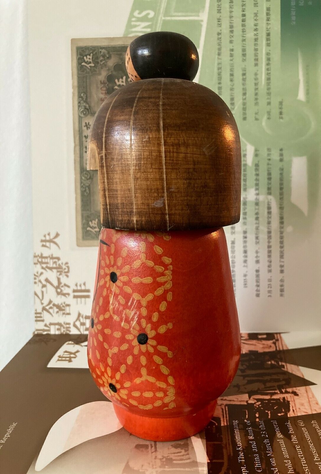 photo furniture Kokeshi Doll By Kazuo Vintage Creative Japanese Vintage Handcrafted Doll Red Kimono