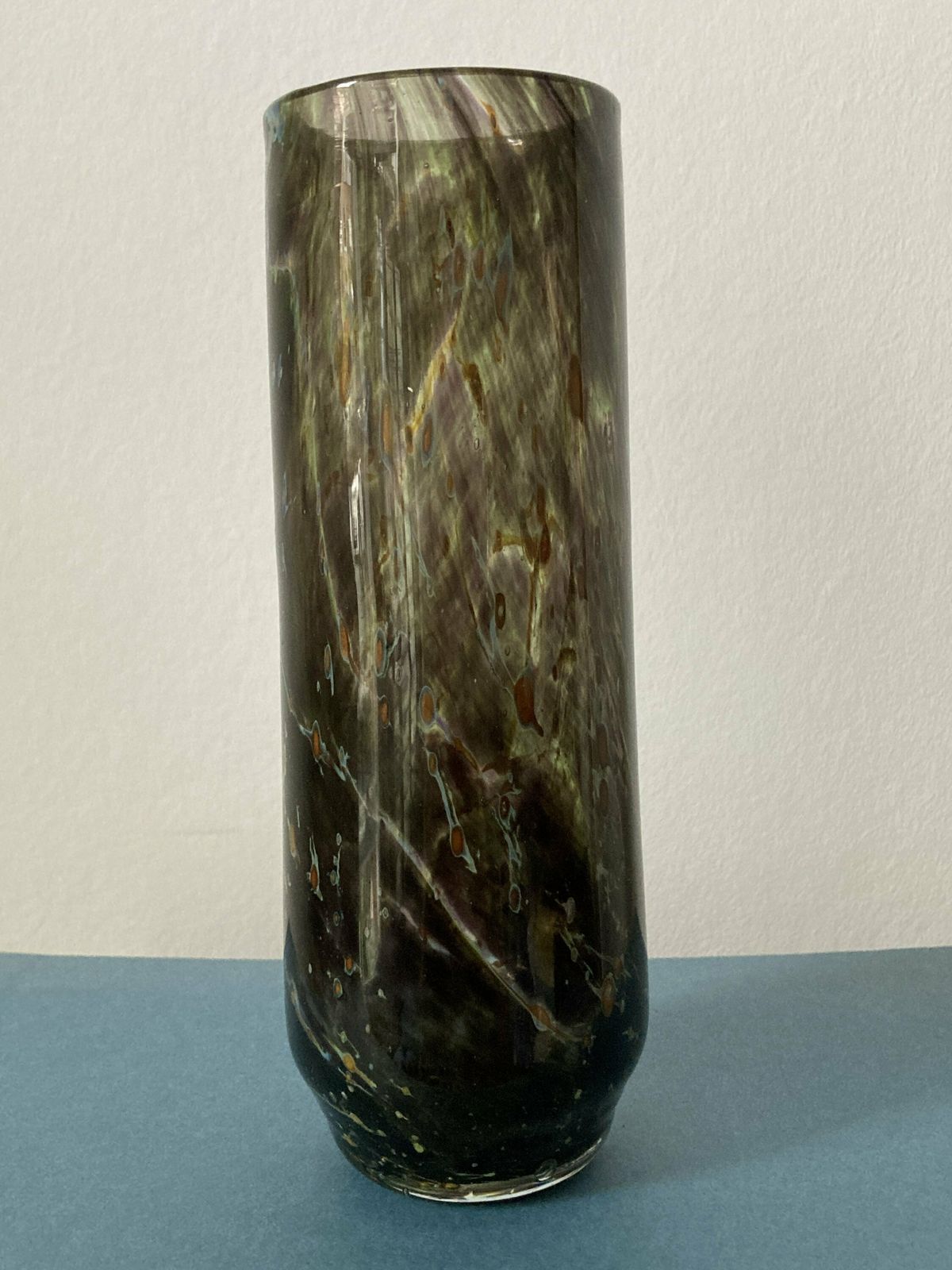 Vintage Spotted Hand Blown Art Green Glass Vase photo Home Decor