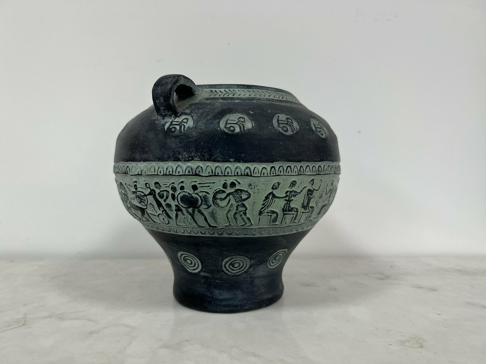 Vintage Terracotta Greek Pithari Antique Pottery Ancient Style, Mythology Scenses Vase photo buy