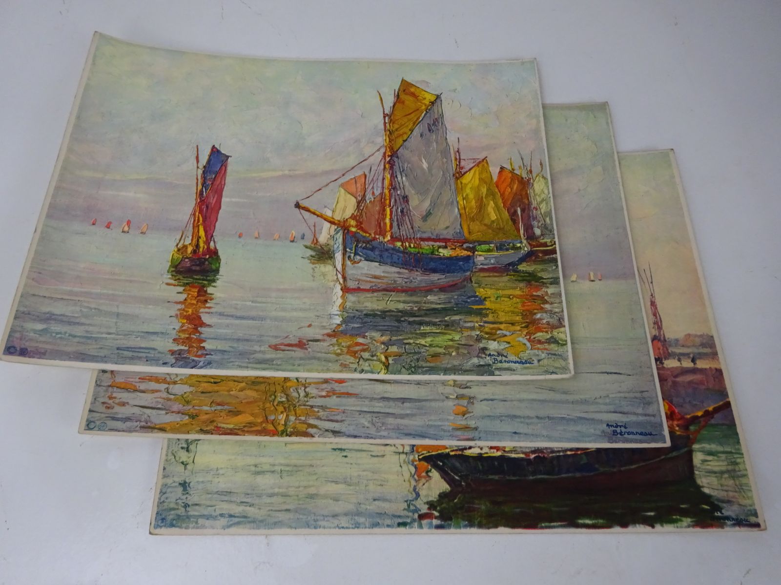 3 Mid Century French Marine Litho Prints Andre Beronneau (Frameless) Stehli Freres photo furniture