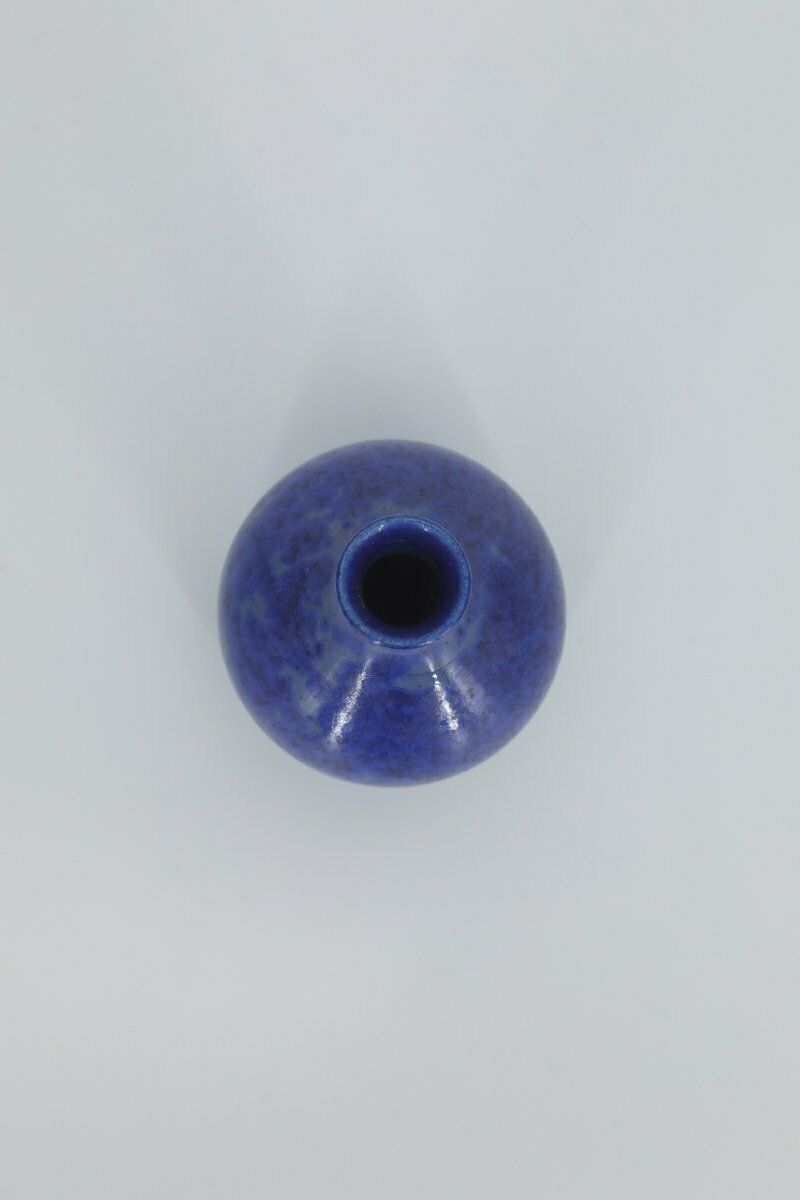 Small Mid Century Scandinavian Modern Collectible Sapphire Stoneware Vase No. 14 11 2000 By Gunnar Borg For Höganäs Ceramics, 1960s photo furniture
