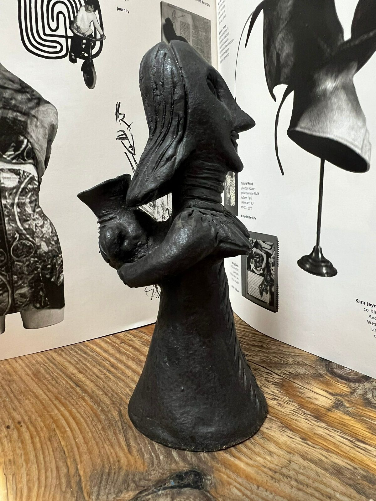 Vintage Black Clay Figurine Of Woman With Jug, Traditional Ethiopian Folk Art, Black Figurine, Black Clay Jewish Figure photo for sale