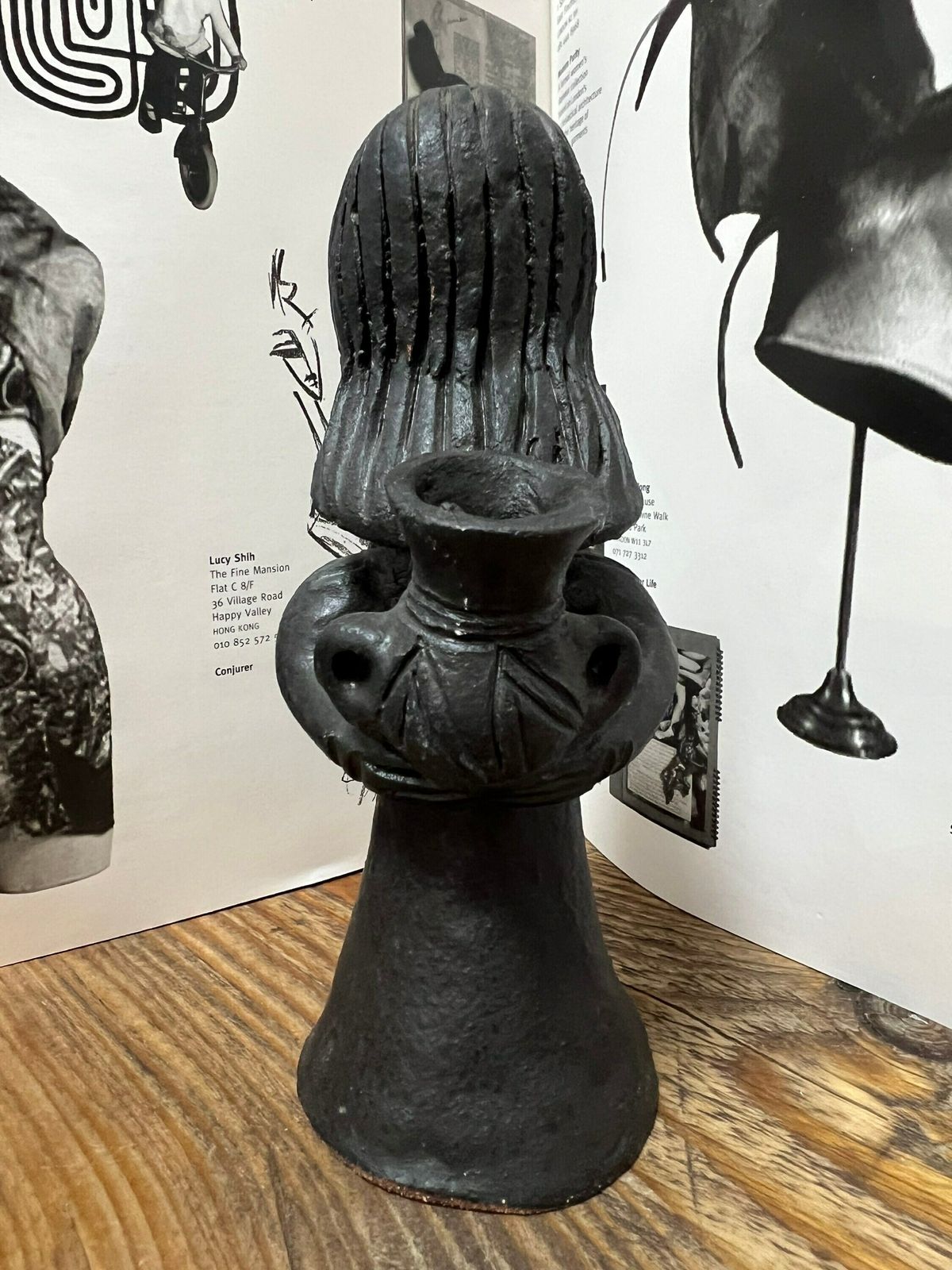 Vintage Black Clay Figurine Of Woman With Jug, Traditional Ethiopian Folk Art, Black Figurine, Black Clay Jewish Figure photo Home Decor