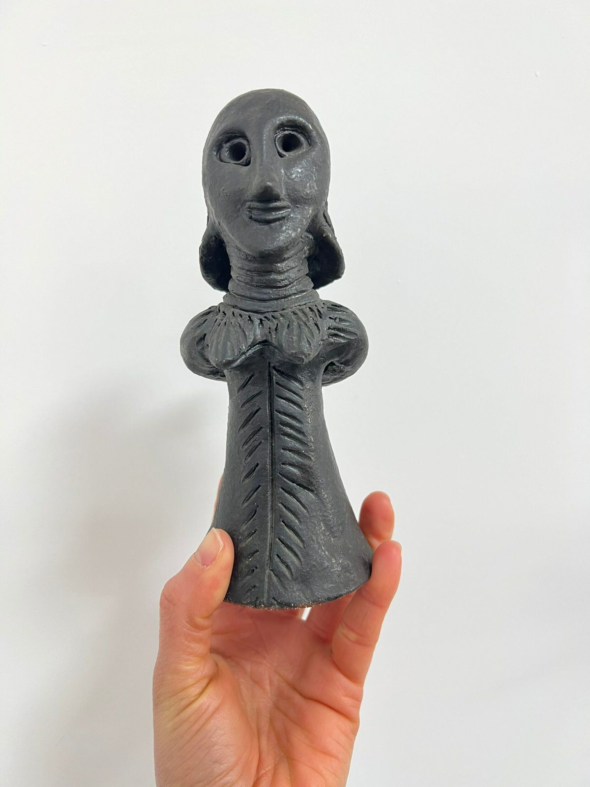 photo for sale Vintage Black Clay Figurine Of Woman With Jug, Traditional Ethiopian Folk Art, Black Figurine, Black Clay Jewish Figure