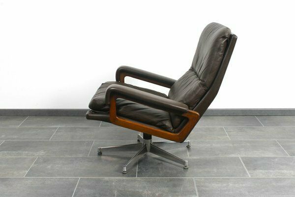King Chair In Brown Leather By André Vandenbeuck For Strässle 1960s photo furniture