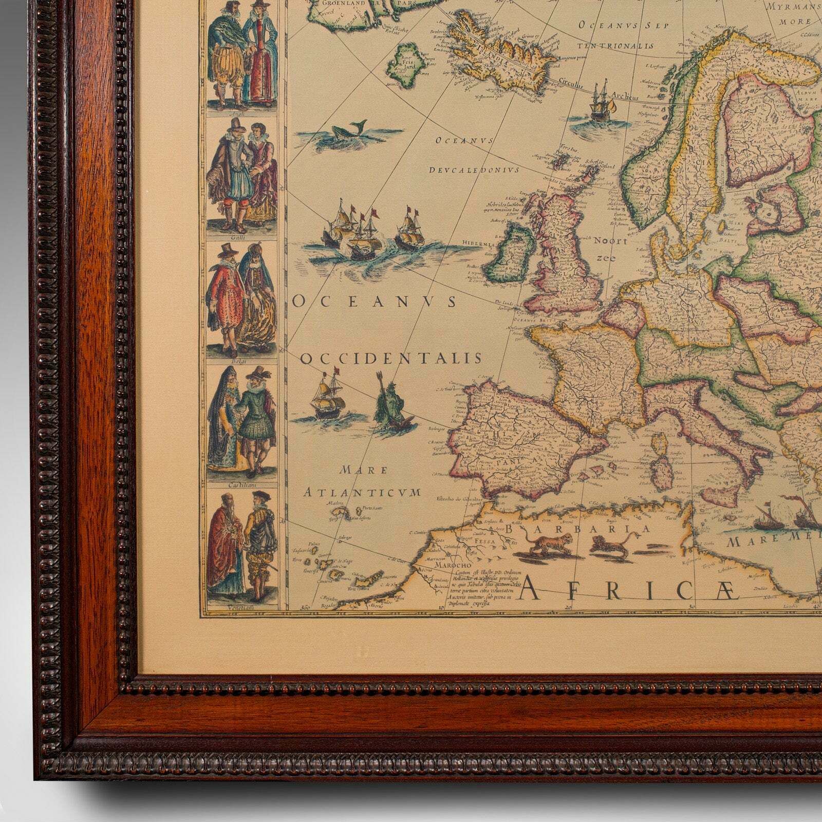 Vintage Reproduction 17th Century Map Of Europe, American, Cartography, Blaeuw photo vinterior