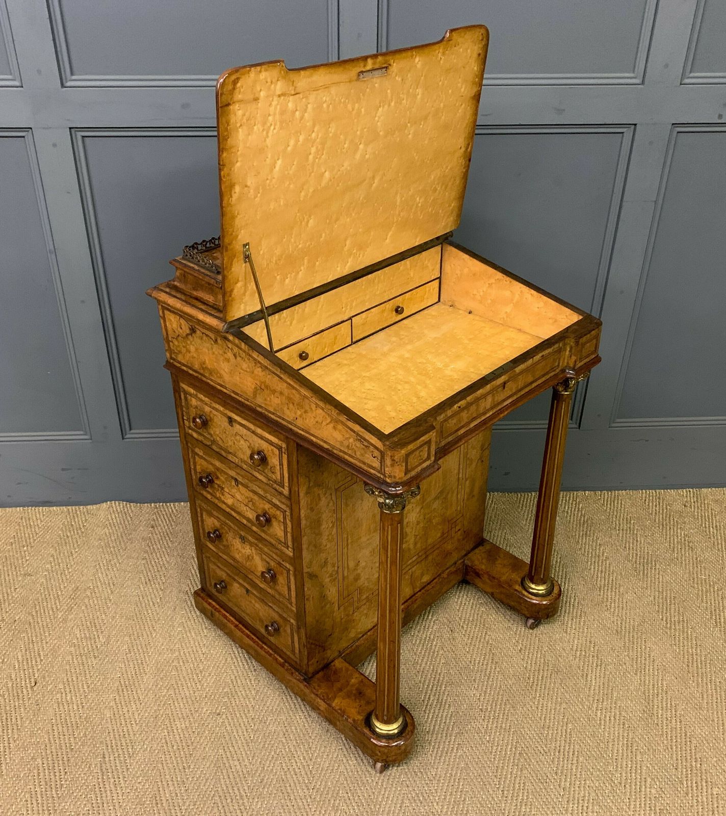 Victorian Inlaid Burr Walnut Davenport photo furniture