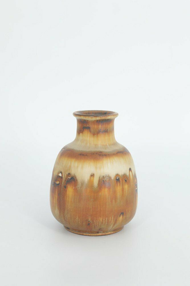 Small Mid Century Scandinavian Modern Collectible Brown Stoneware Vase By Gunnar Borg For Höganäs Ceramics, 1960s