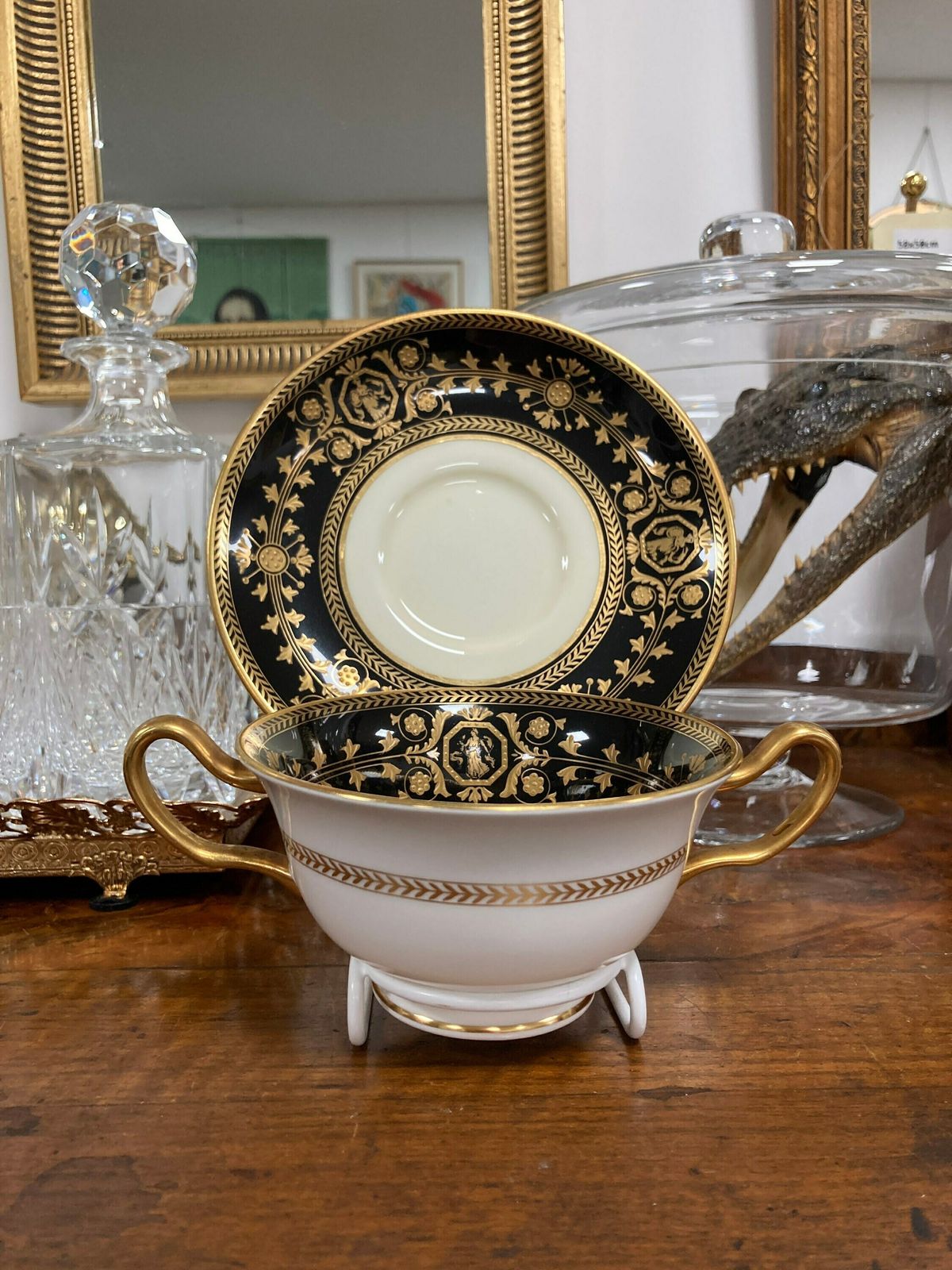 Vintage Wedgwood Astbury Black Soup Cup With Saucer, Wedgewood Teacup Black And Gold photo buy