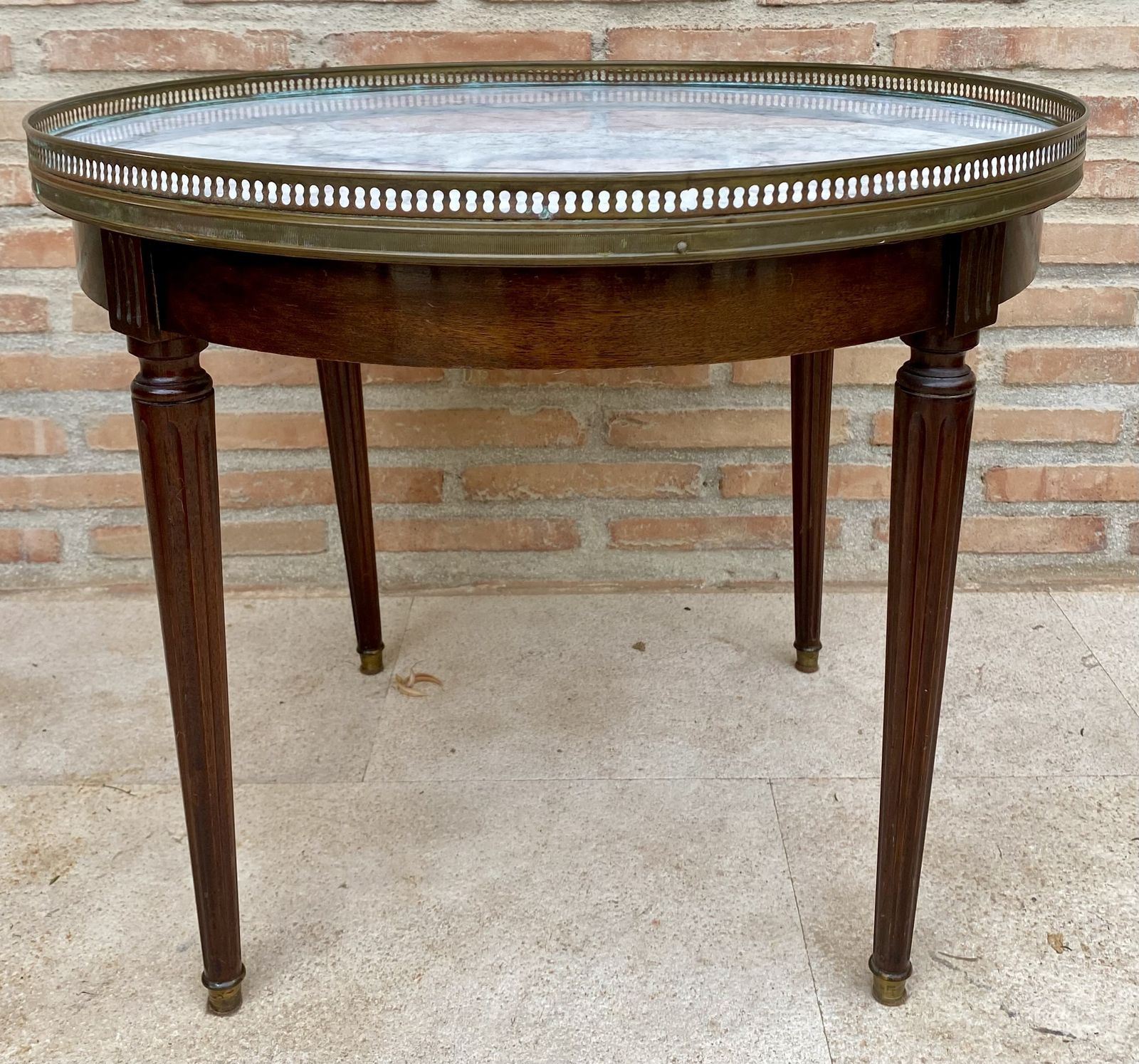 Louis XVI Style Walnut And Marble Top Bouillotte Table, 19th Century photo for sale