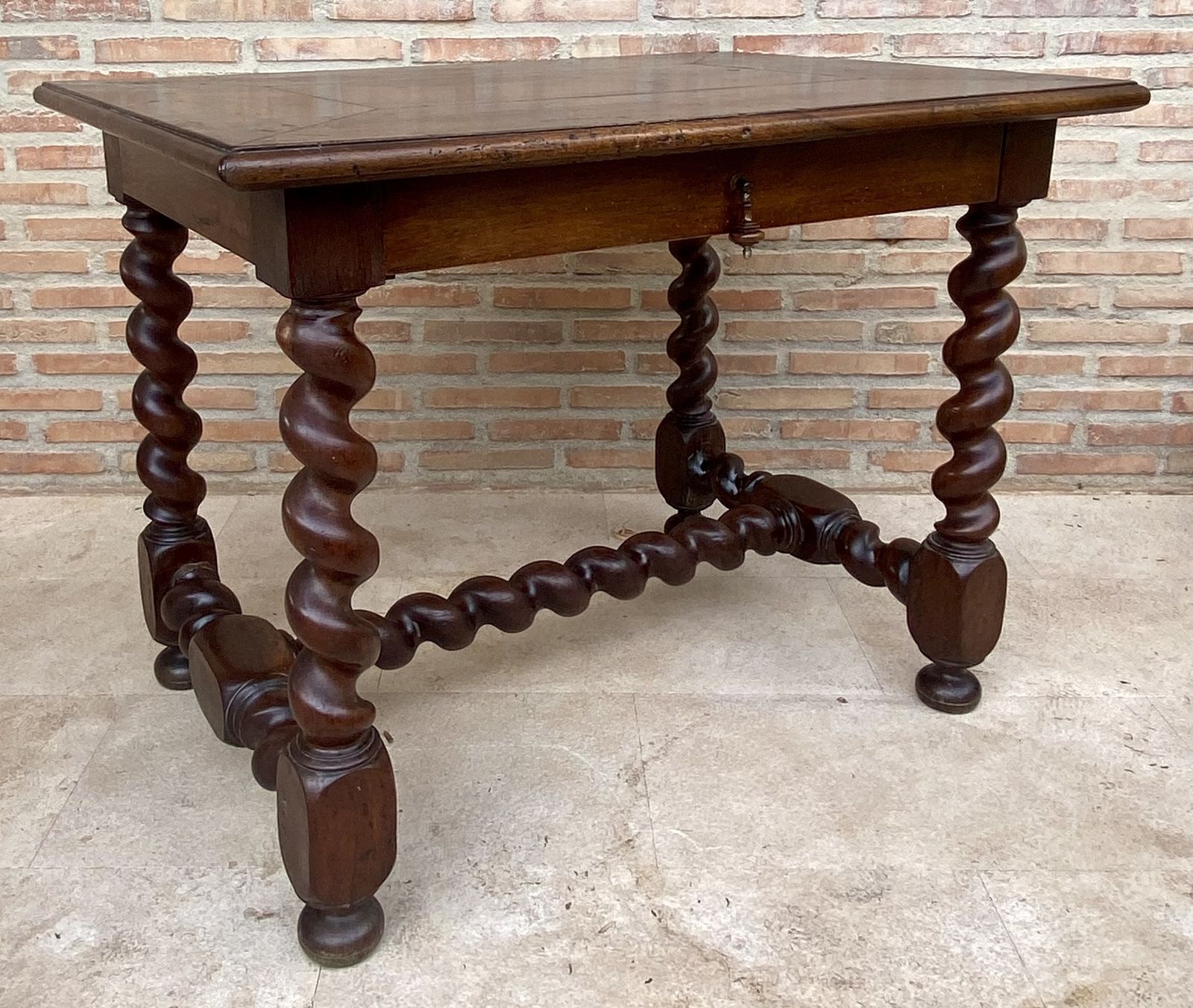 Early 19th Century French Walnut Work Table Or Desk With One Drawer photo vintage