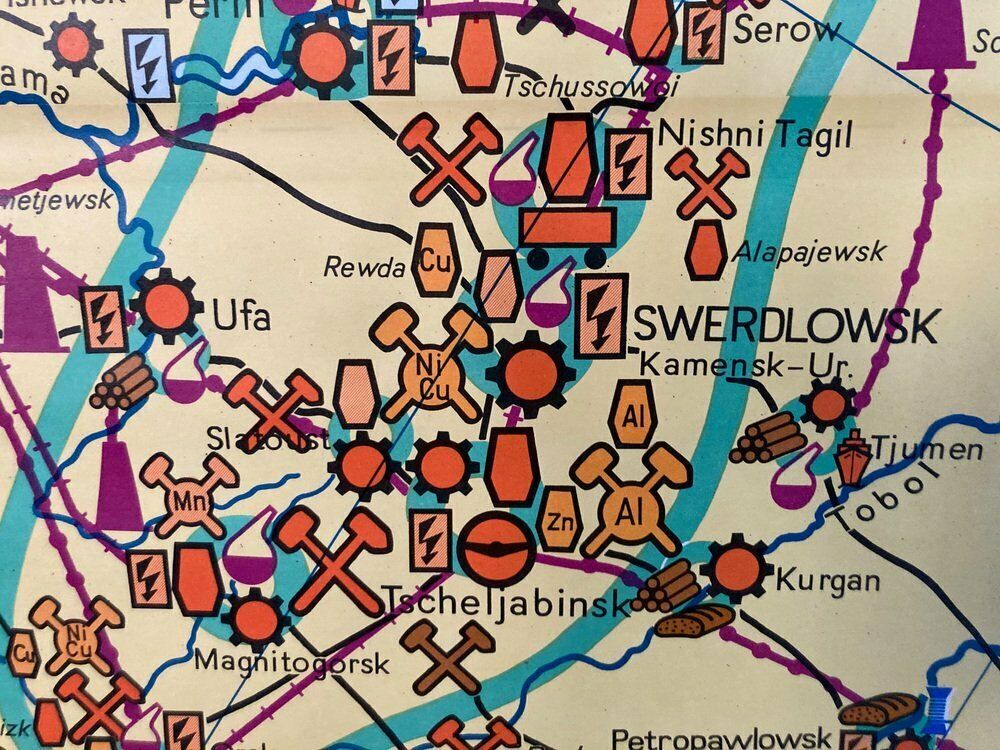 Large East German School Map Of The Soviet Union, 1960s photo Art