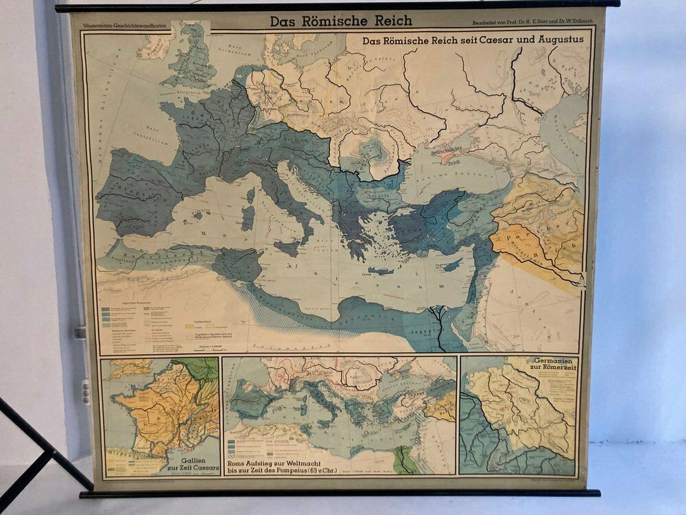Large German Linen School Map Of The Roman Empire, 1960s