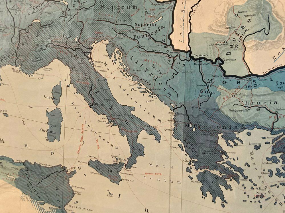 Large German Linen School Map Of The Roman Empire, 1960s photo for sale