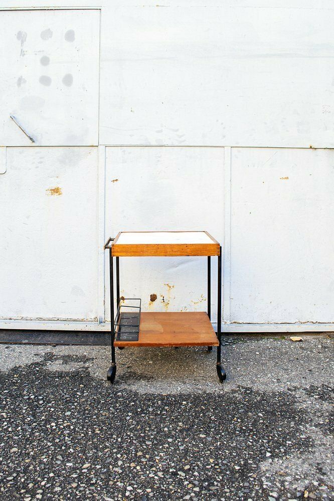 Wooden Bar Trolley In Enamel Metal, 1950s photo furniture