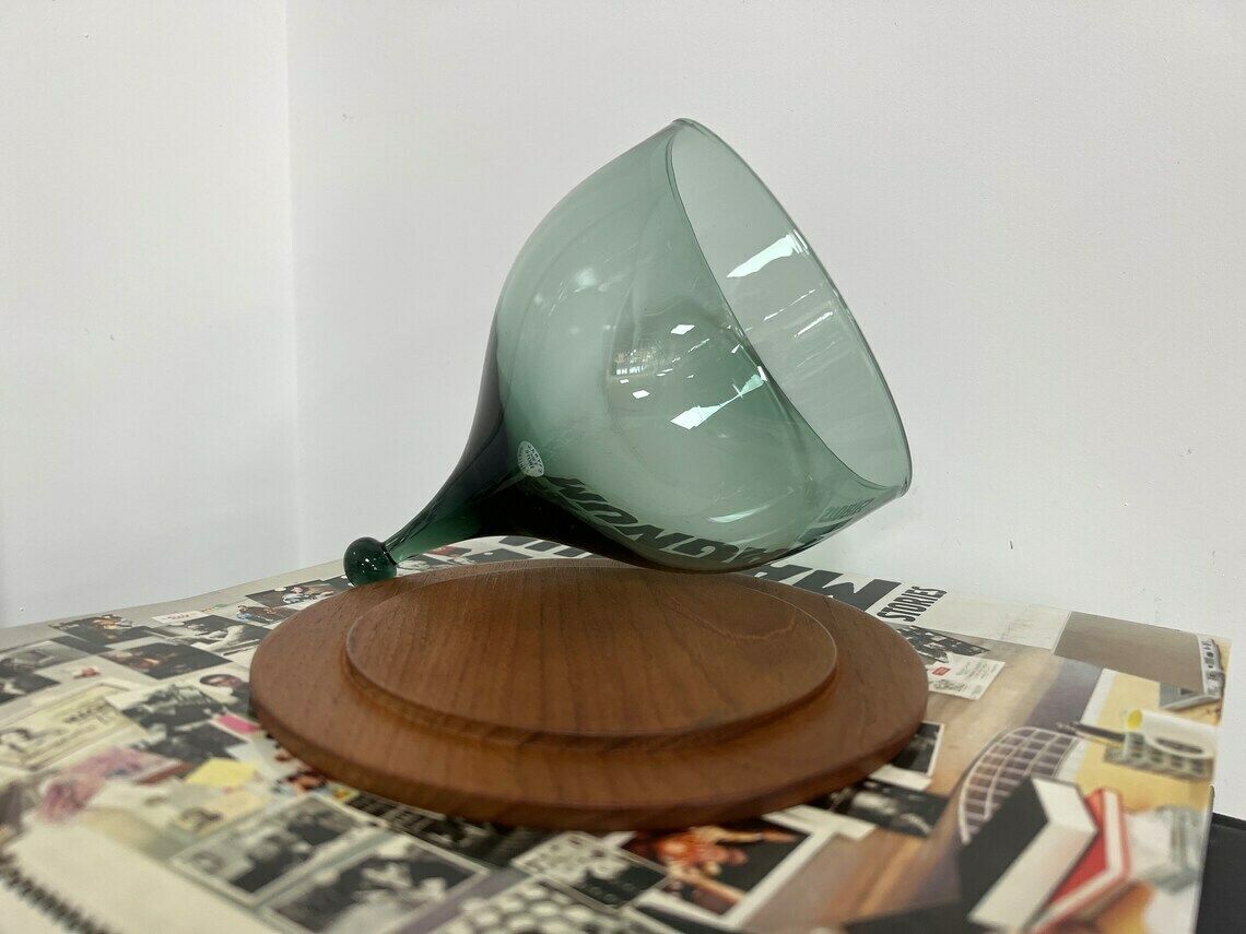 Glass Cheese Dome By Benny Motzfeldt For Hadeland Norway, Midcentury Modern, Scandi Modern Glass Tableware, Cheese Cover, Teak And Glass, photo for sale