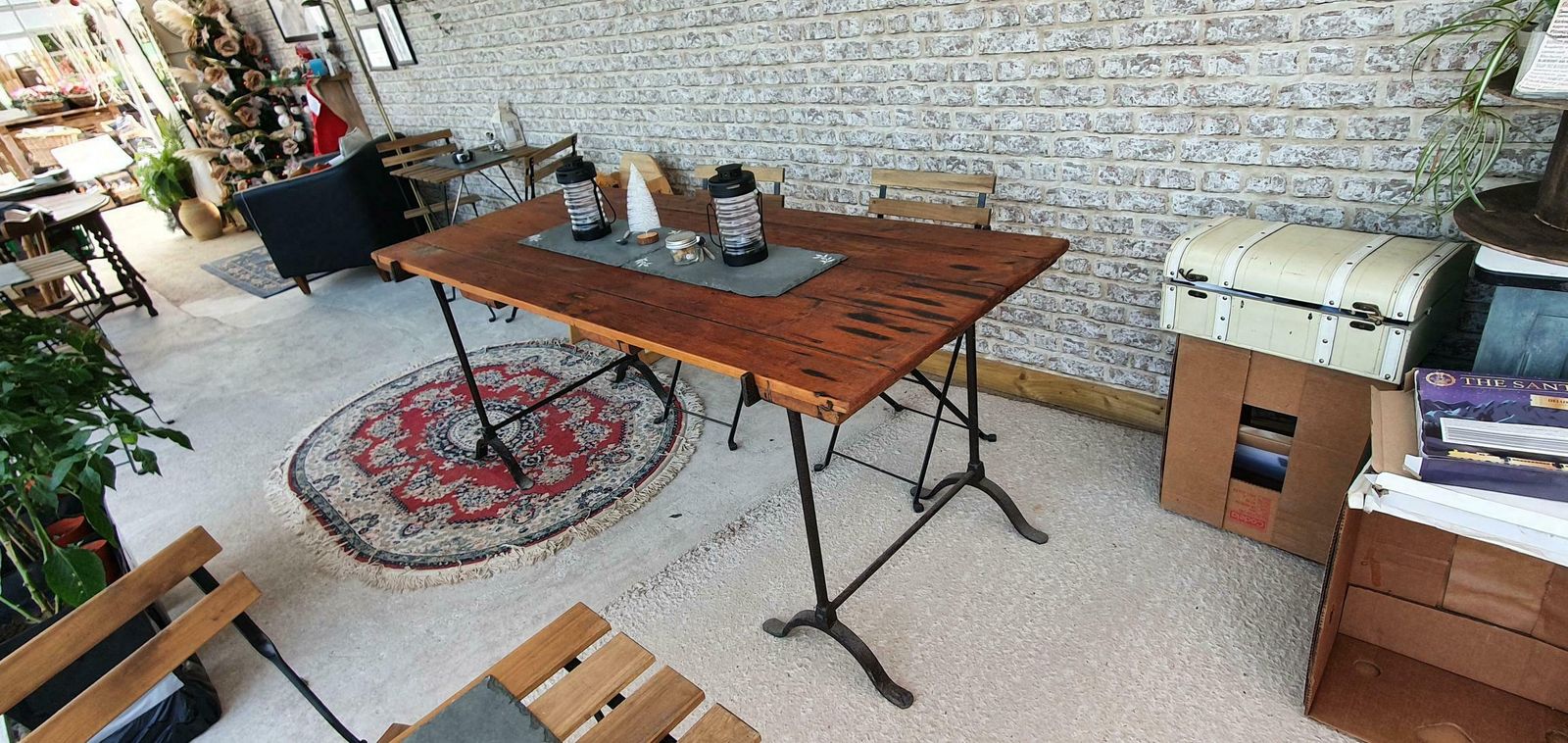 photo vintage Antique Wrought Iron Trestle Table C19th Pine 6ft