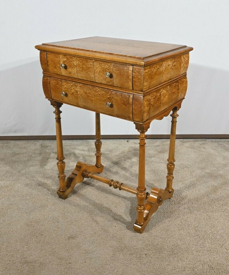 Rare Small Chiffonnière Table In Speckled Amboyna And Cherry, Louis Philippe Period – 2nd Part 19th Century