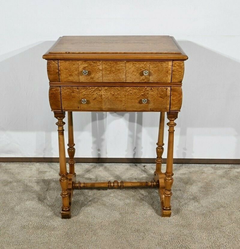 Rare Small Chiffonnière Table In Speckled Amboyna And Cherry, Louis Philippe Period – 2nd Part 19th Century photo furniture