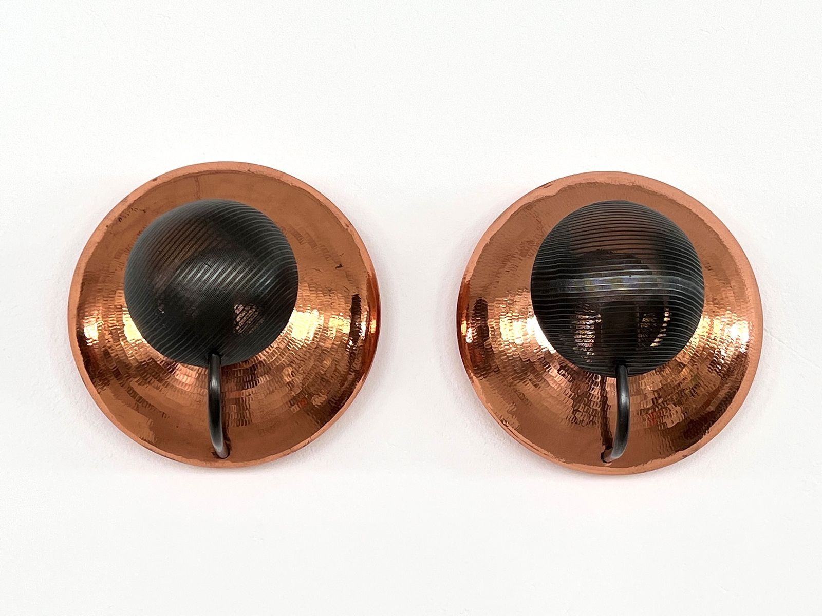 Pair Of Italian Wall Sconces In Copper And Black Perforated Metal, 1970s photo buy
