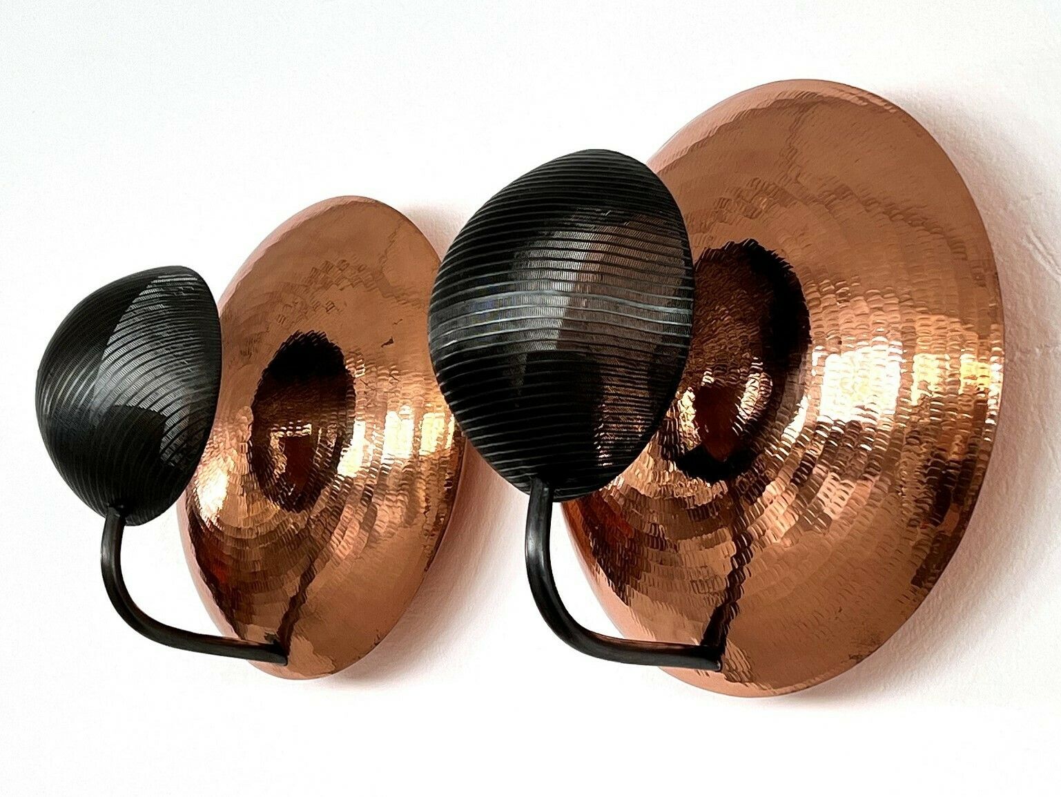 Lighting Pair Of Italian Wall Sconces In Copper And Black Perforated Metal, 1970s photo