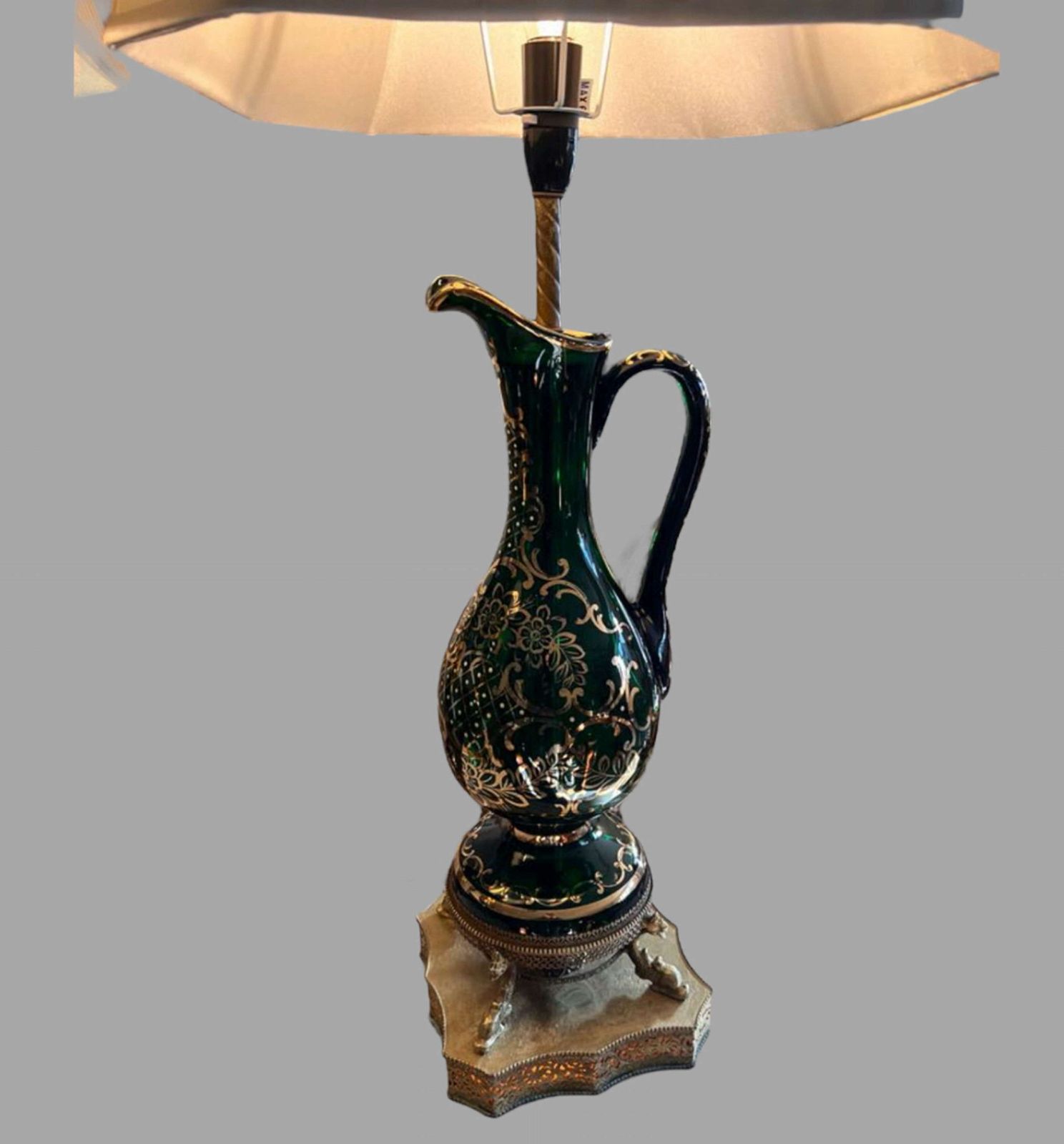 A Pair Of Bohemian Green Glass Claret Jug Lamps photo Lighting