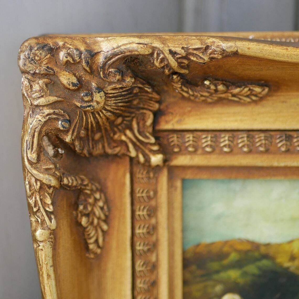 Oil On Wood Painting Middle Eastern Horsemen Antique Gold Gilt Frame Carvers & Gilders Picture Makers And Framers England Label photo Art
