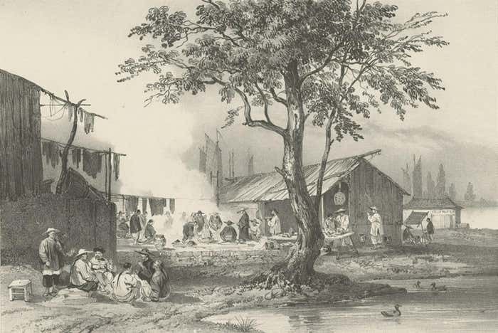 Antique Print Of A Street Kitchen In Guangzhou In China, Circa 1850 photo buy