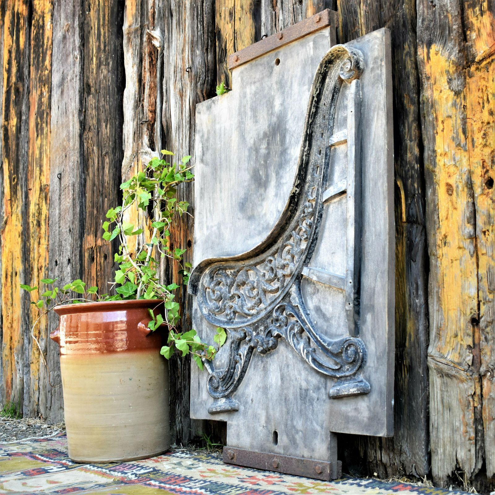 Antique Large Architectural Salvage Bench End Cast Iron Foundry Sand Mould photo vinterior