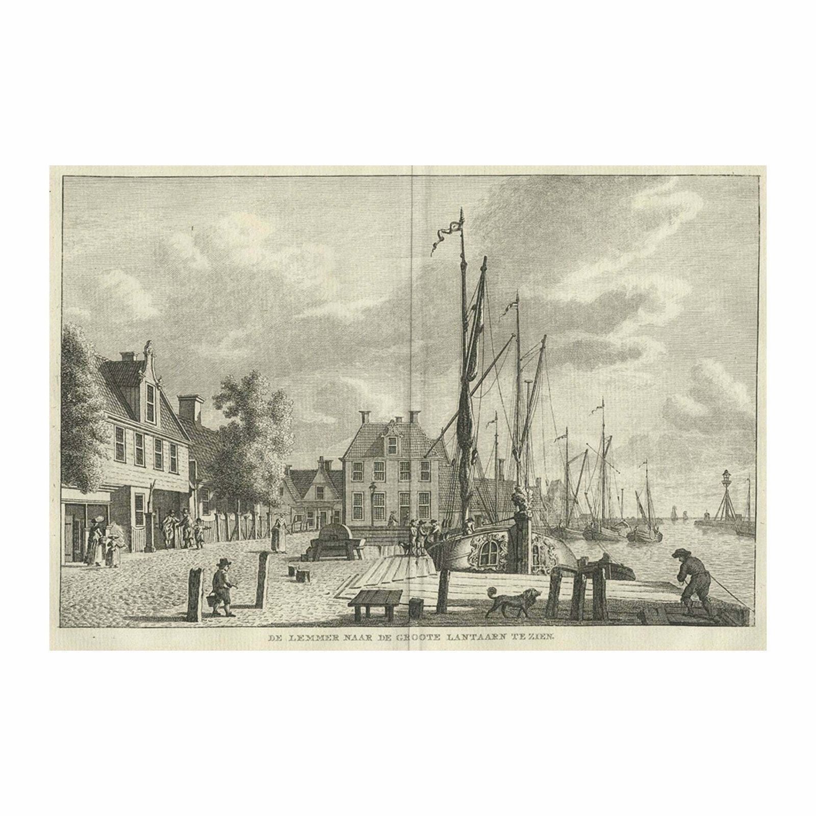 Antique Print Of Lemmer Groote Lantaarn In Friesland The Netherlands, Circa 1790
