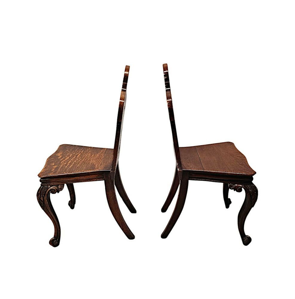 A Fabulous Pair Of 19th Century Oak Hall Chairs photo Furniture