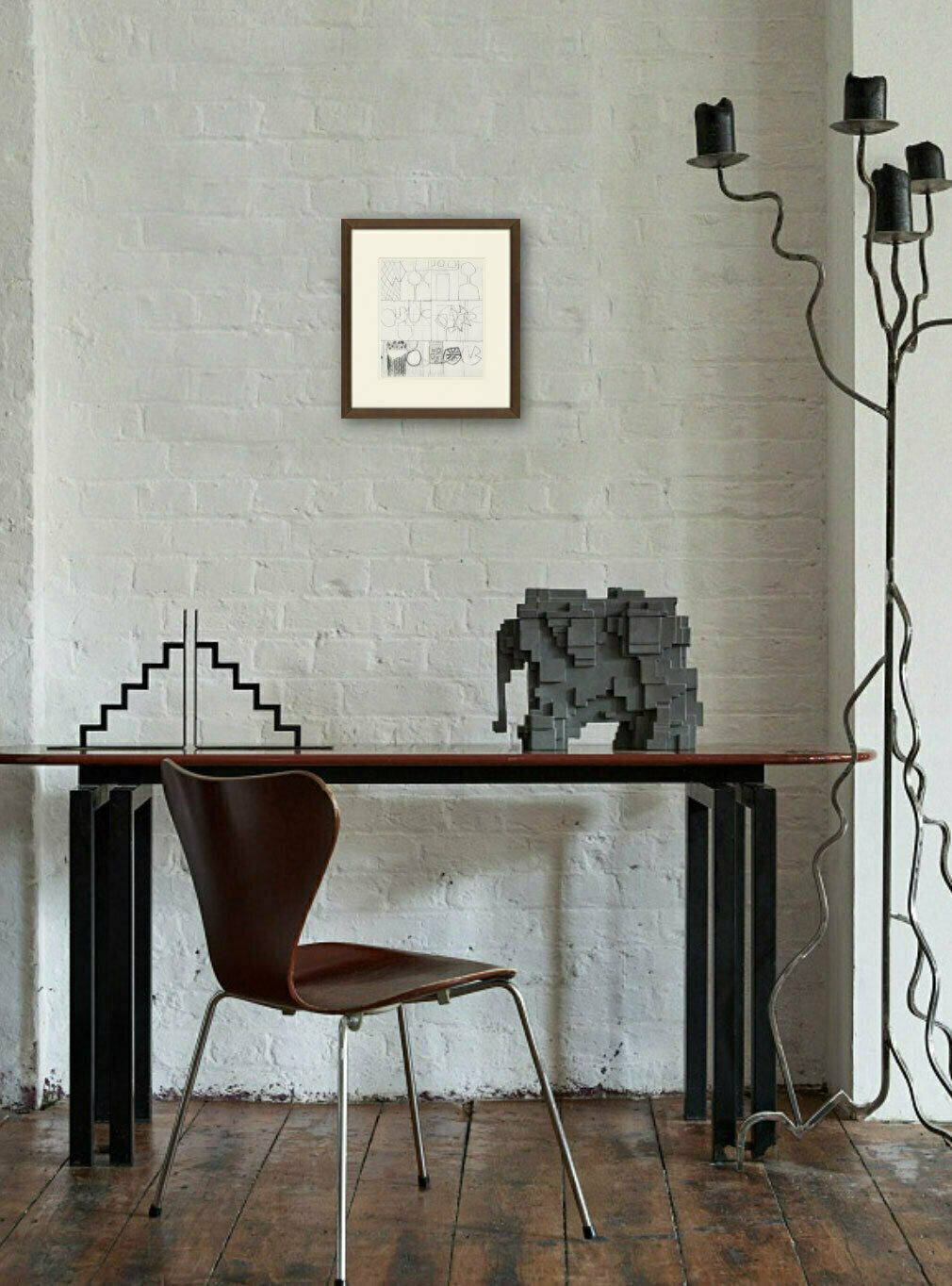 Enigmatic Semi Abstract Drawing By Renowned British Artist: Henry Cliffe, “Untitled”, C.1980 photo for sale