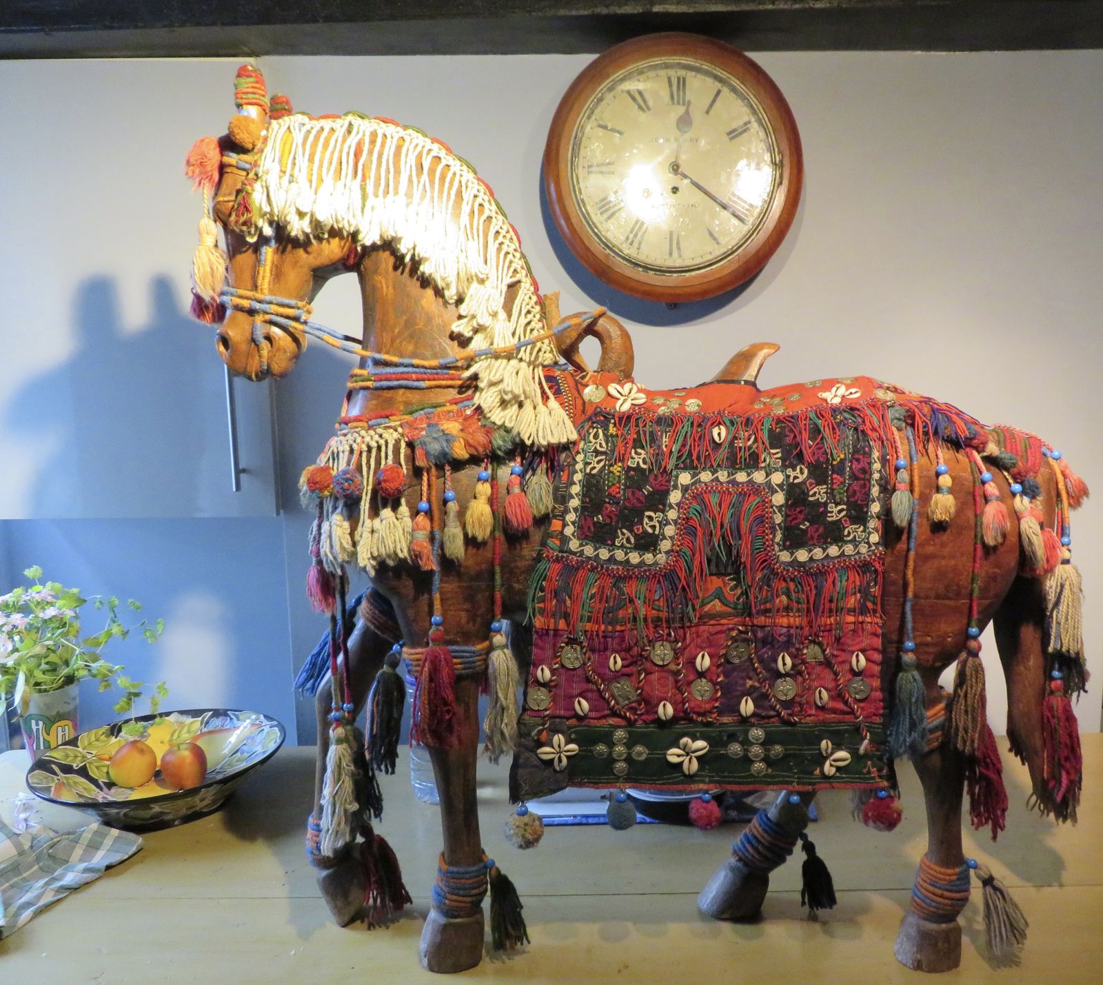 A Large Indo Persian Carved Hardwood Model Of A Processional Horse. Ex Robert Kime.