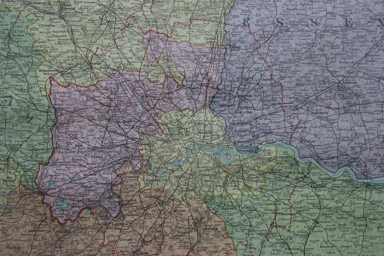 1930 Framed Map Of London And Environs By George Philip photo for sale
