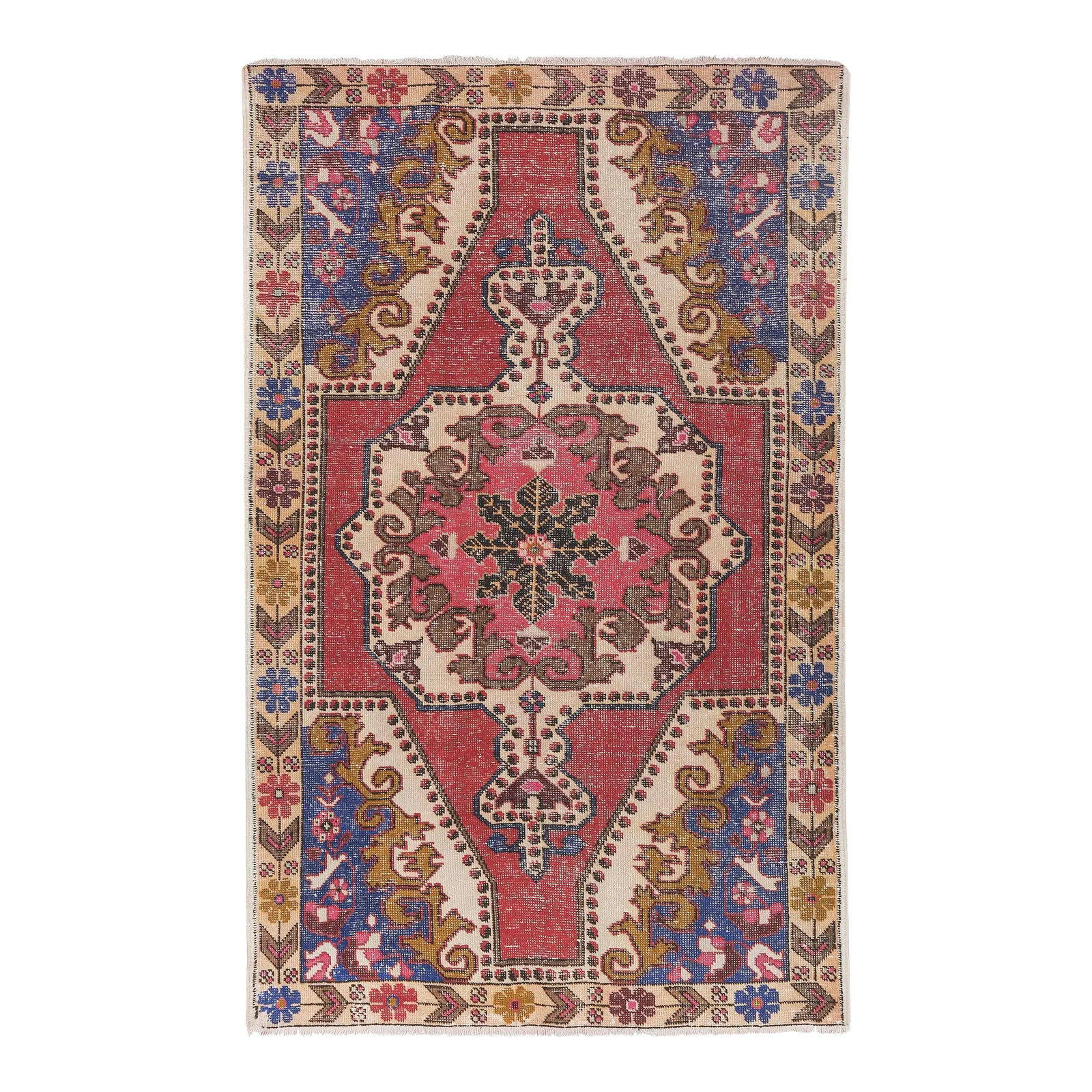 1960s Vintage Hand Knotted Red Turkish Area Rug 143 X 216 Cm