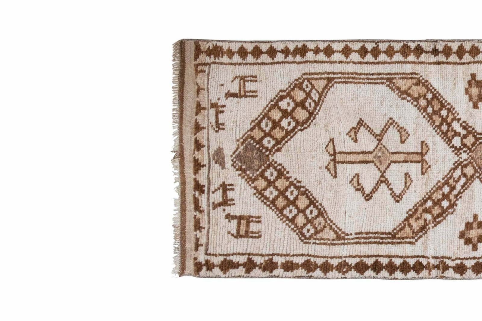 Natural White Herki Turkish Hand Knotted Runner 83 X 350 Cm photo for sale
