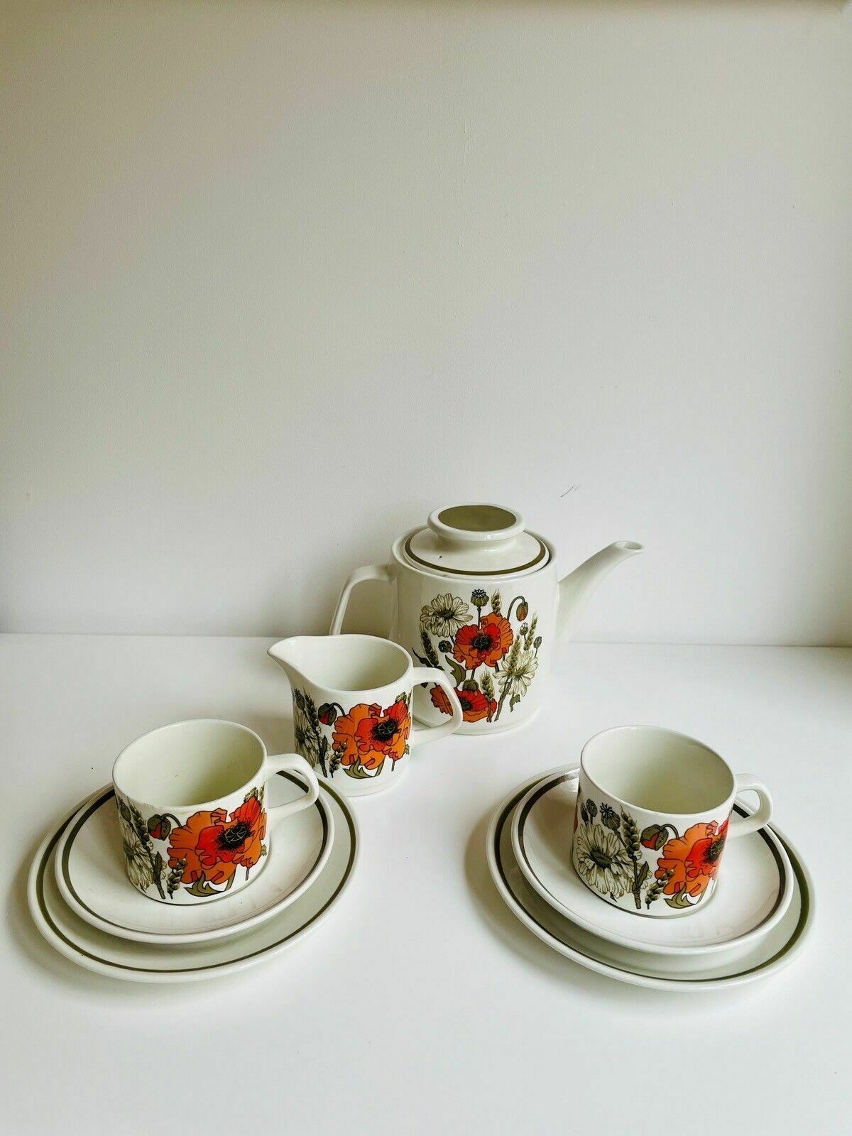 50.0 J&G Meakin Studio "Poppy" Tea Pot & Milk Jug, 2 Cups & Saucers, 2 Tea Plates photo