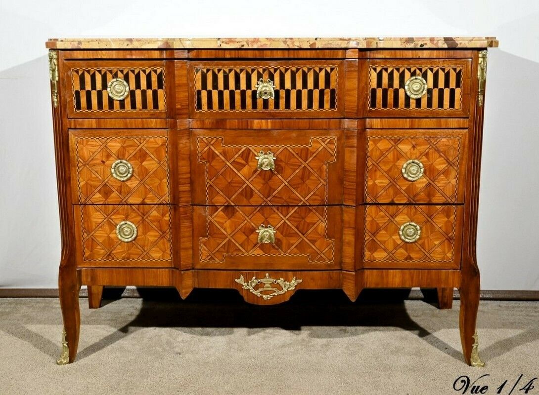 photo furniture Rosewood And Mahogany Chest Of Drawers, Louis XV/Louis XVI Transition Style – Late 19th Century