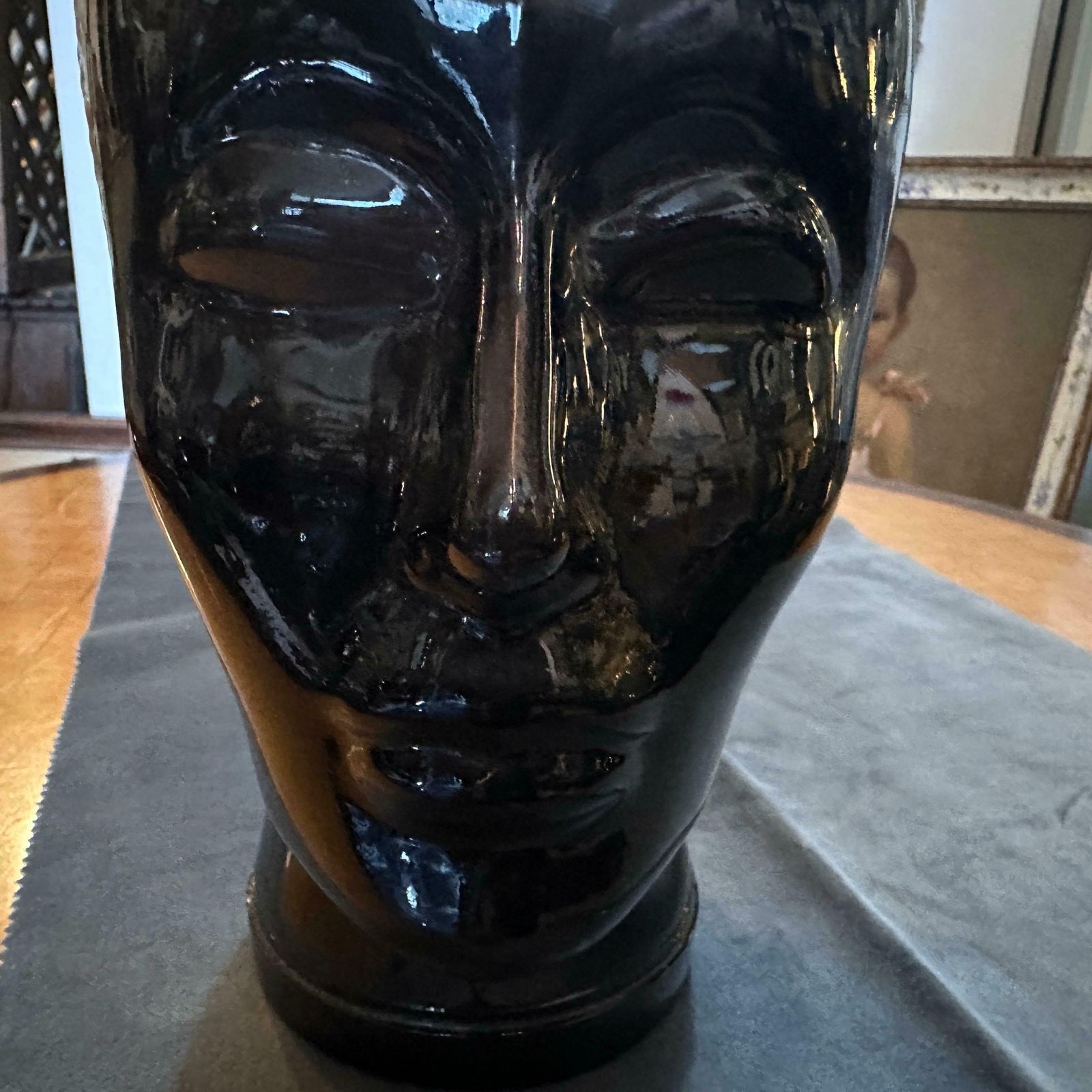 photo for sale 1970s Fornasetti Attributed Modernist Black Glass Head