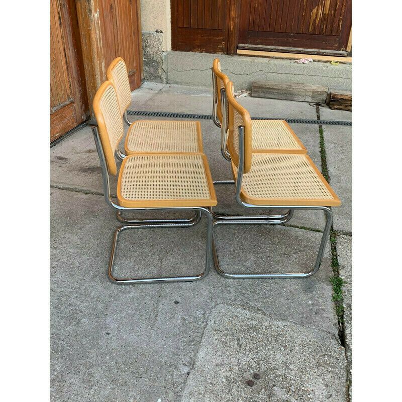 Set Of 4 Mid Century Italian B32 Cesca Chairs By Marcel Breuer, 1970s photo for sale