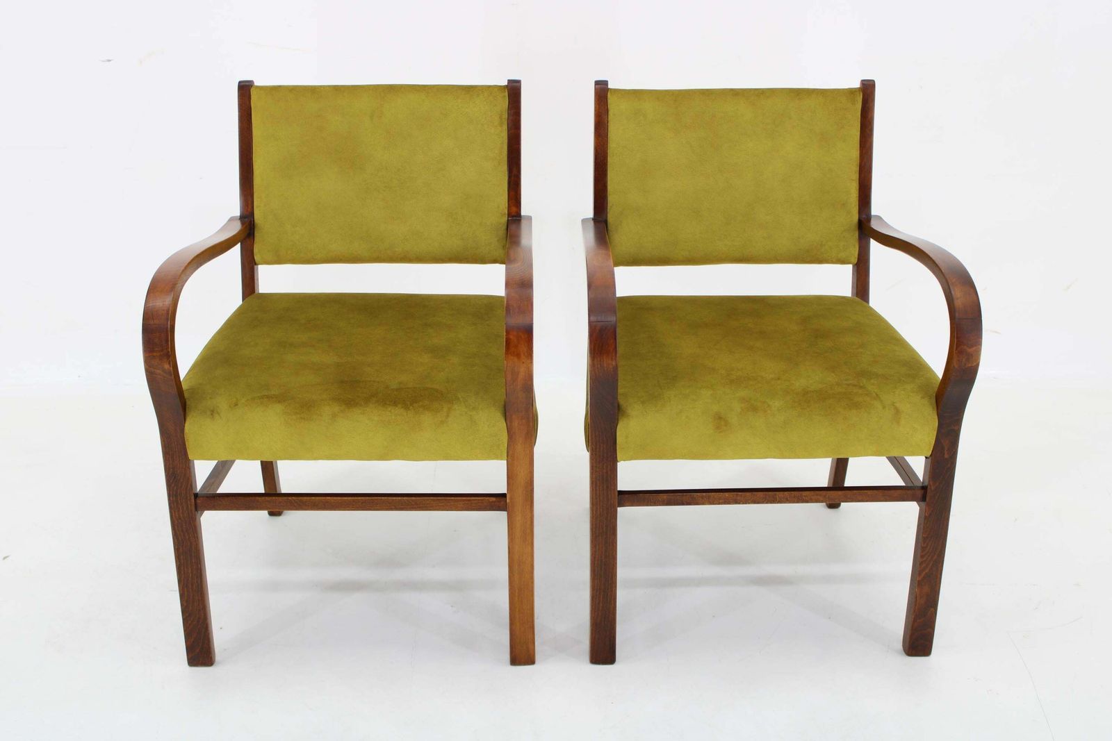1940s Pair Of Restored Beech Art Deco Armchairs Czechoslovakia photo Furniture