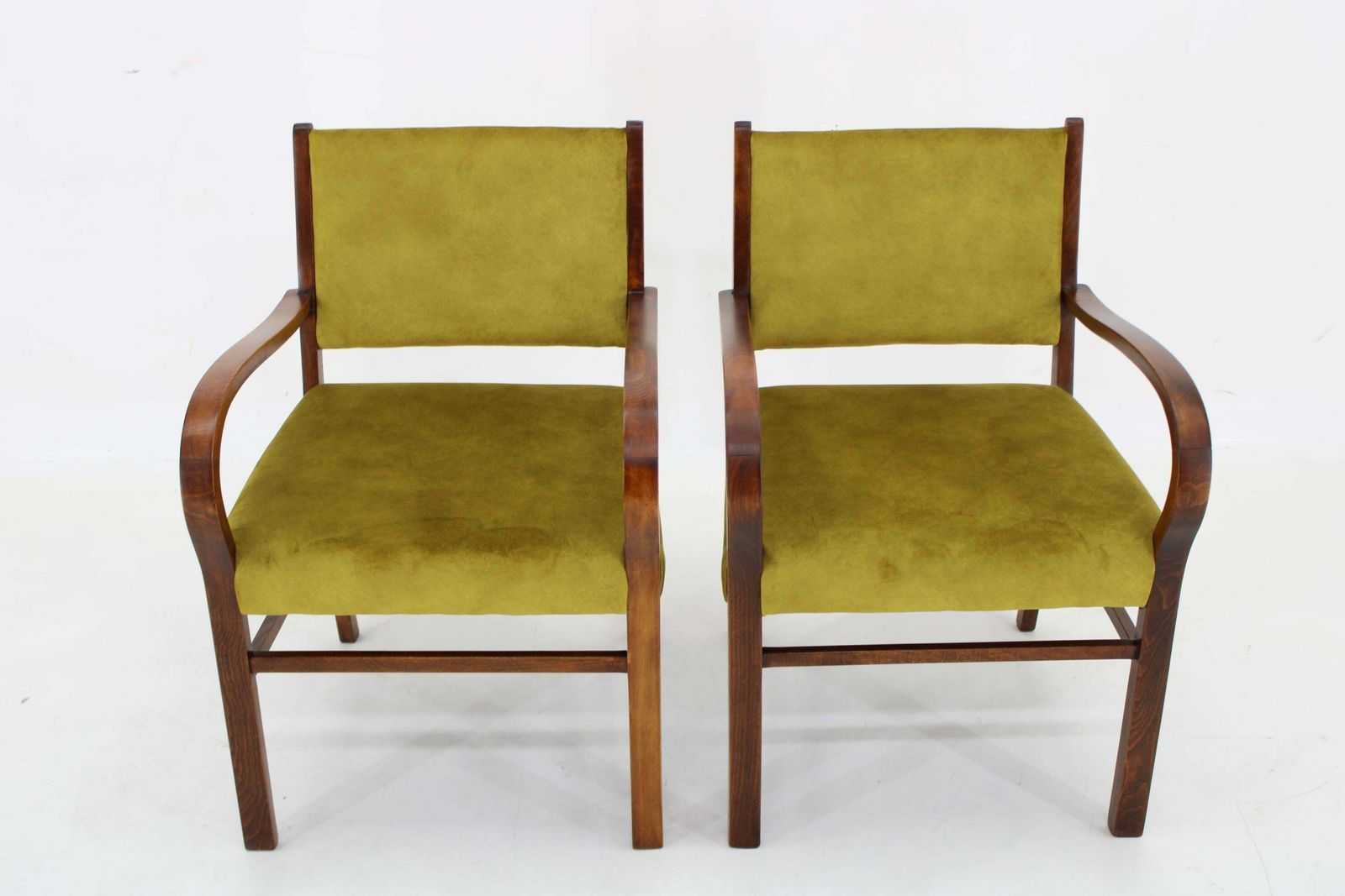 1940s Pair Of Restored Beech Art Deco Armchairs Czechoslovakia photo 785.0