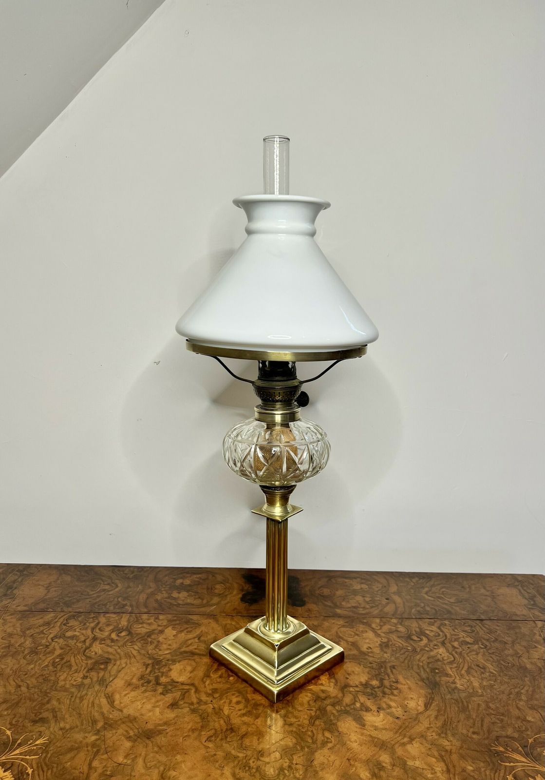 Victorian Quality Brass And Cut Glass Oil Lamp