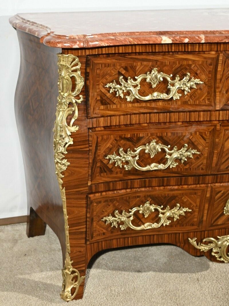 photo for sale Tomb Commode In Violet Wood Marquetry, Louis XIV/Louis XV Transition Style – 1st Part 20th