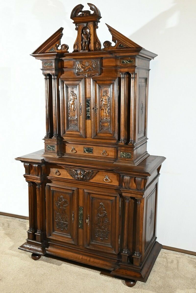 Small Two Body Buffet In Solid Walnut, Renaissance Style – Mid 19th Century photo Furniture