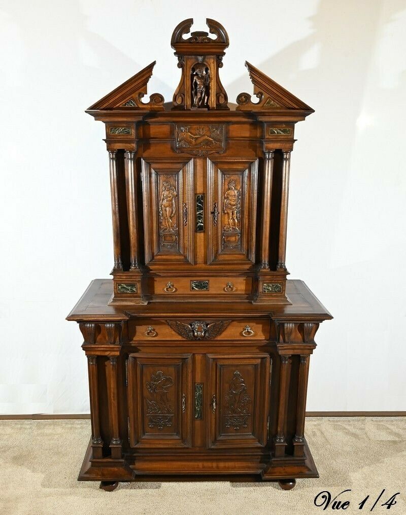 Small Two Body Buffet In Solid Walnut, Renaissance Style – Mid 19th Century photo vinterior